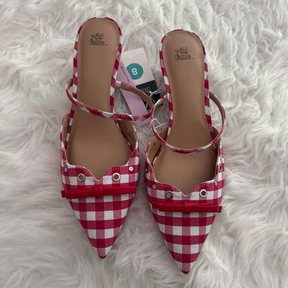 Wild Fable Red Gingham Bow Kitten Heels Size 8